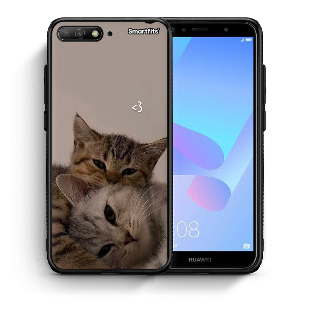 Θήκη Huawei Y6 2018 Cats In Love από τη Smartfits με σχέδιο στο πίσω μέρος και μαύρο περίβλημα | Huawei Y6 2018 Cats In Love case with colorful back and black bezels