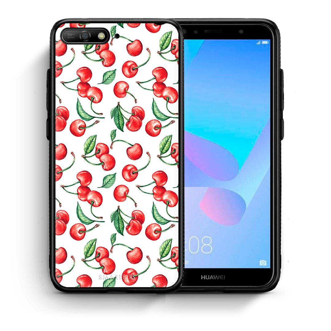 Θήκη Huawei Y6 2018 Cherry Summer από τη Smartfits με σχέδιο στο πίσω μέρος και μαύρο περίβλημα | Huawei Y6 2018 Cherry Summer case with colorful back and black bezels