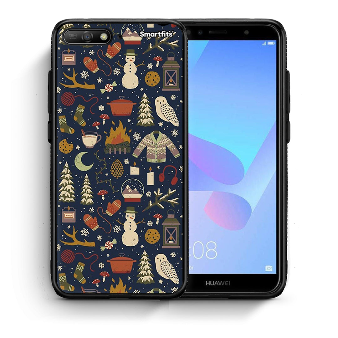 Θήκη Huawei Y6 2018 Christmas Elements από τη Smartfits με σχέδιο στο πίσω μέρος και μαύρο περίβλημα | Huawei Y6 2018 Christmas Elements case with colorful back and black bezels