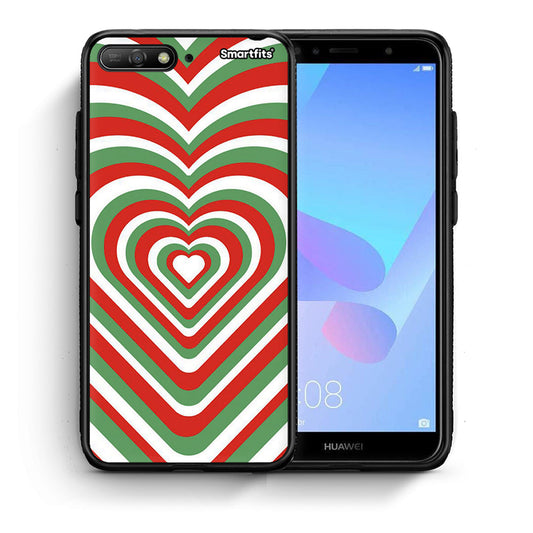Θήκη Huawei Y6 2018 Christmas Hearts από τη Smartfits με σχέδιο στο πίσω μέρος και μαύρο περίβλημα | Huawei Y6 2018 Christmas Hearts case with colorful back and black bezels