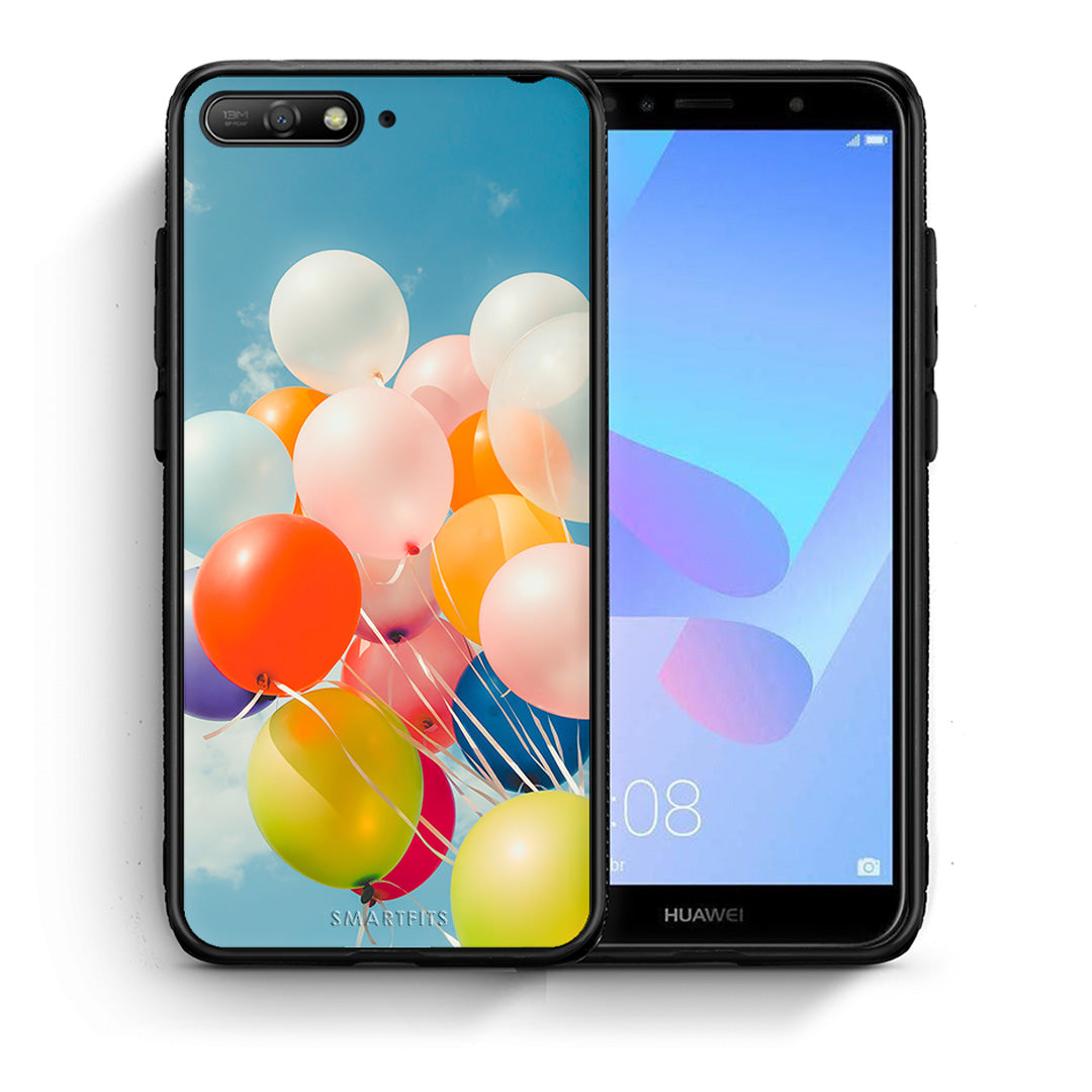 Θήκη Huawei Y6 2018 Colorful Balloons από τη Smartfits με σχέδιο στο πίσω μέρος και μαύρο περίβλημα | Huawei Y6 2018 Colorful Balloons case with colorful back and black bezels