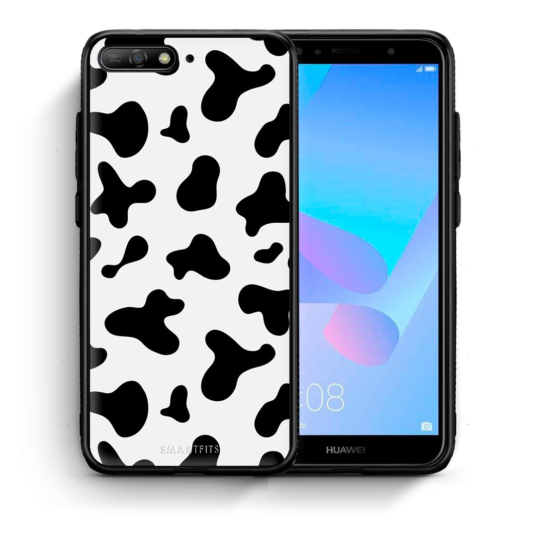 Θήκη Huawei Y6 2018 Cow Print από τη Smartfits με σχέδιο στο πίσω μέρος και μαύρο περίβλημα | Huawei Y6 2018 Cow Print case with colorful back and black bezels