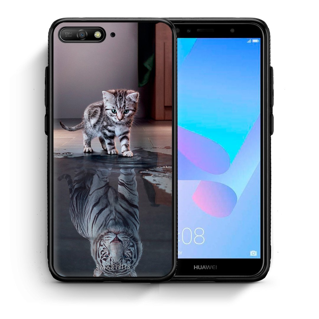 Θήκη Huawei Y6 2018 Tiger Cute από τη Smartfits με σχέδιο στο πίσω μέρος και μαύρο περίβλημα | Huawei Y6 2018 Tiger Cute case with colorful back and black bezels
