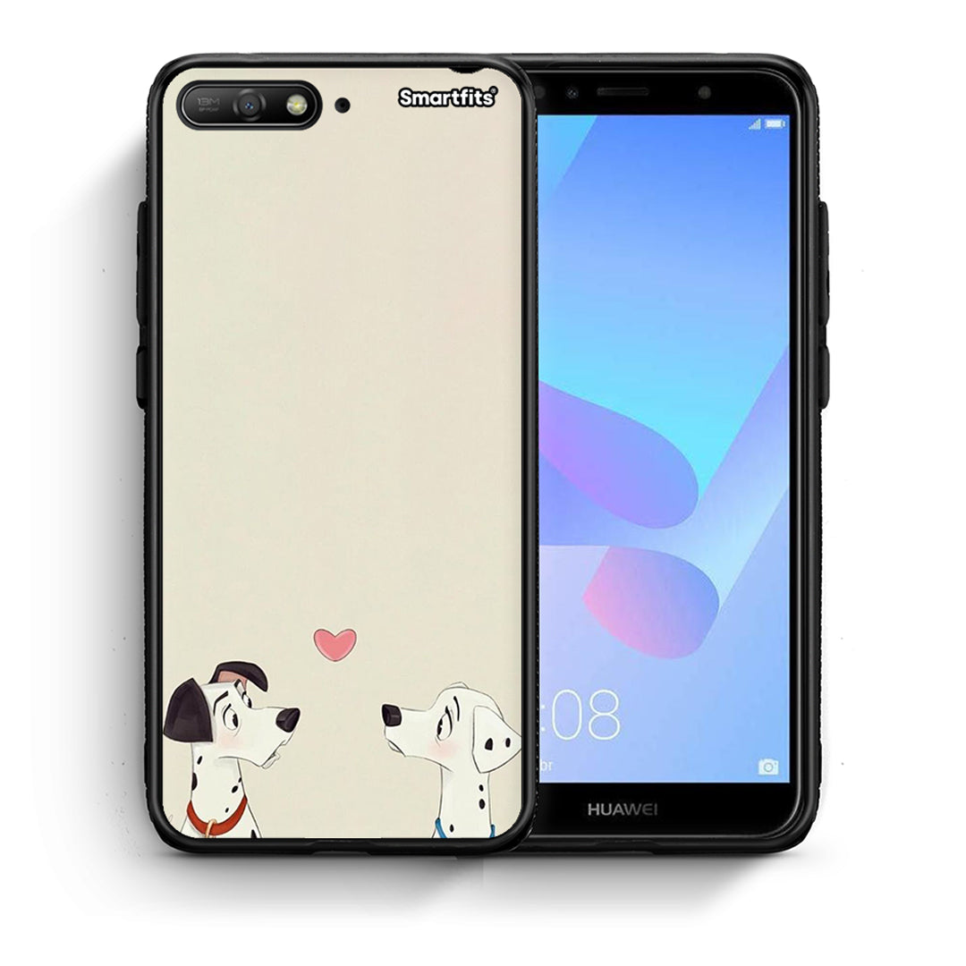 Θήκη Huawei Y6 2018 Dalmatians Love από τη Smartfits με σχέδιο στο πίσω μέρος και μαύρο περίβλημα | Huawei Y6 2018 Dalmatians Love case with colorful back and black bezels