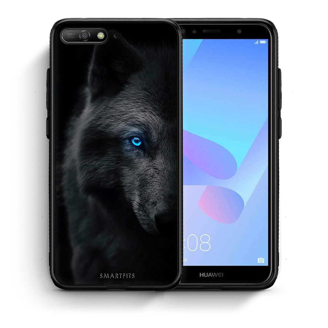 Θήκη Huawei Y6 2018 Dark Wolf από τη Smartfits με σχέδιο στο πίσω μέρος και μαύρο περίβλημα | Huawei Y6 2018 Dark Wolf case with colorful back and black bezels