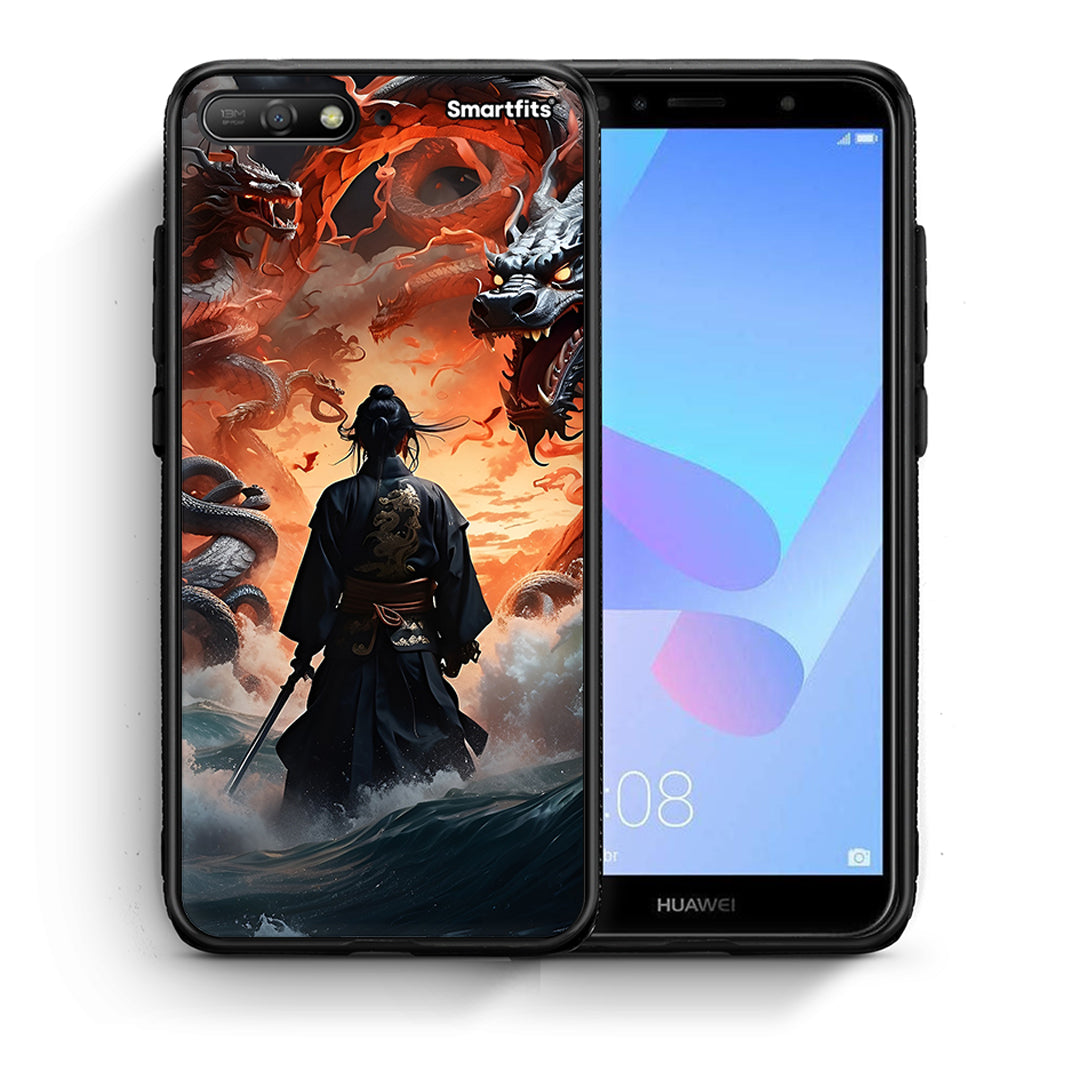 Θήκη Huawei Y6 2018 Dragons Fight από τη Smartfits με σχέδιο στο πίσω μέρος και μαύρο περίβλημα | Huawei Y6 2018 Dragons Fight case with colorful back and black bezels