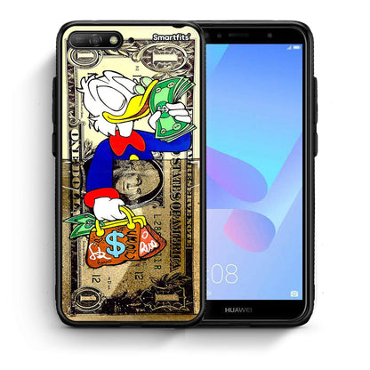 Θήκη Huawei Y6 2018 Duck Money από τη Smartfits με σχέδιο στο πίσω μέρος και μαύρο περίβλημα | Huawei Y6 2018 Duck Money case with colorful back and black bezels