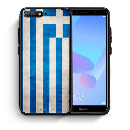 Θήκη Huawei Y6 2018 Greek Flag από τη Smartfits με σχέδιο στο πίσω μέρος και μαύρο περίβλημα | Huawei Y6 2018 Greek Flag case with colorful back and black bezels