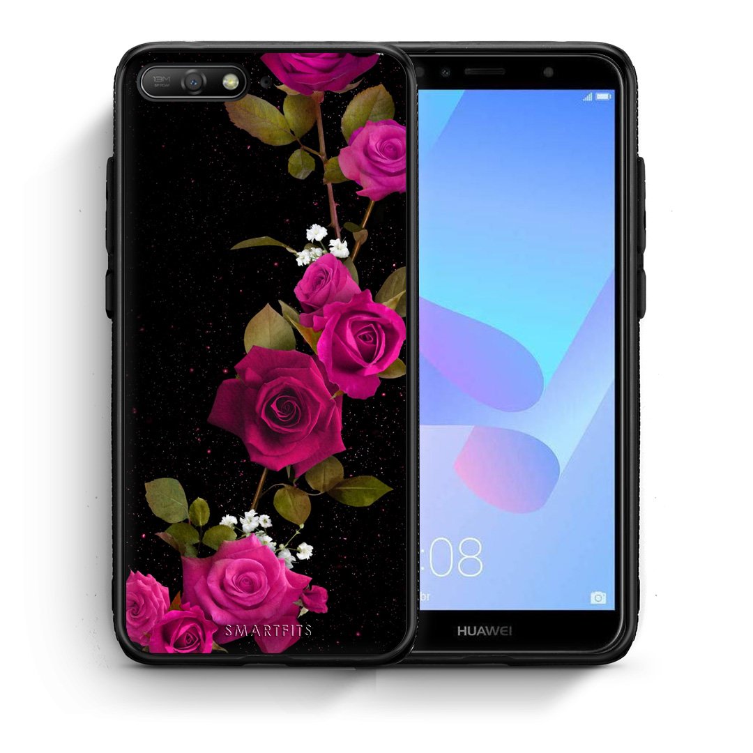 Θήκη Huawei Y6 2018 Red Roses Flower από τη Smartfits με σχέδιο στο πίσω μέρος και μαύρο περίβλημα | Huawei Y6 2018 Red Roses Flower case with colorful back and black bezels