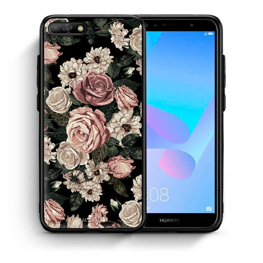 Θήκη Huawei Y6 2018 Wild Roses Flower από τη Smartfits με σχέδιο στο πίσω μέρος και μαύρο περίβλημα | Huawei Y6 2018 Wild Roses Flower case with colorful back and black bezels