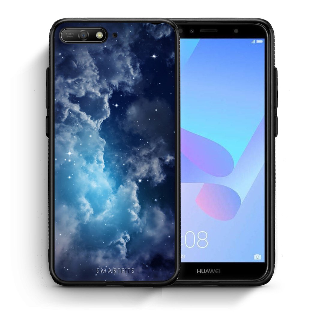 Θήκη Huawei Y6 2018 Blue Sky Galaxy από τη Smartfits με σχέδιο στο πίσω μέρος και μαύρο περίβλημα | Huawei Y6 2018 Blue Sky Galaxy case with colorful back and black bezels