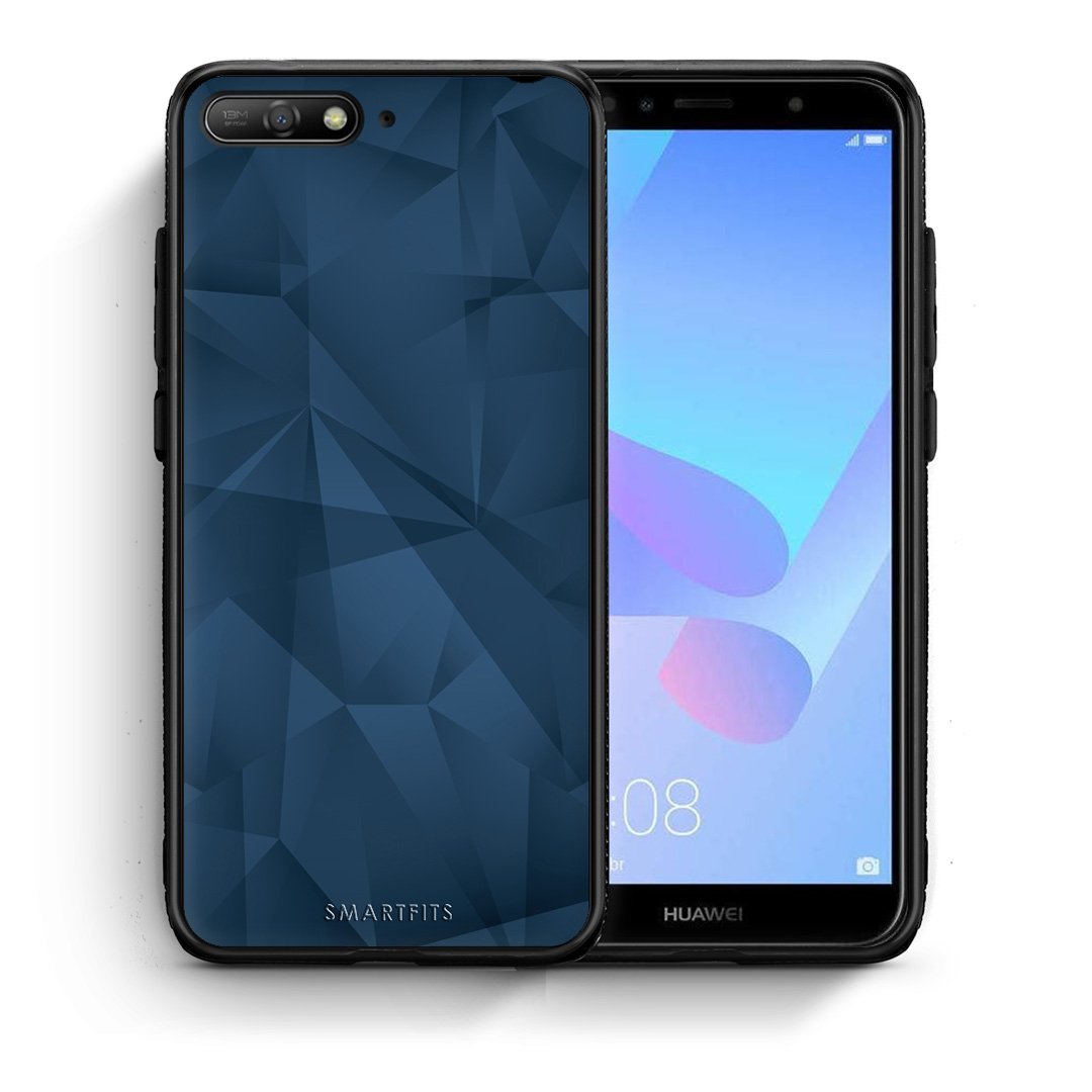 Θήκη Huawei Y6 2018 Blue Abstract Geometric από τη Smartfits με σχέδιο στο πίσω μέρος και μαύρο περίβλημα | Huawei Y6 2018 Blue Abstract Geometric case with colorful back and black bezels