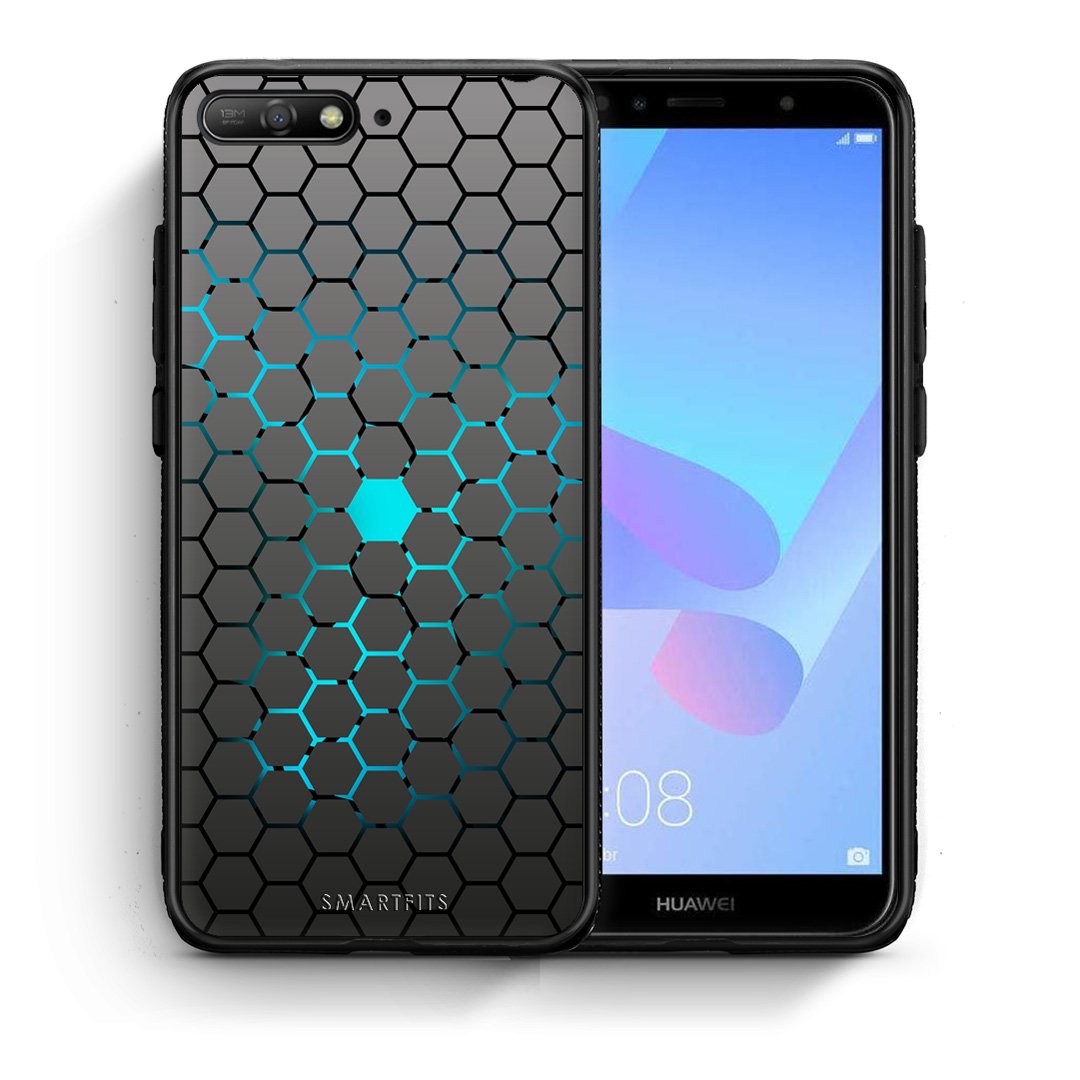 Θήκη Huawei Y6 2018 Hexagonal Geometric από τη Smartfits με σχέδιο στο πίσω μέρος και μαύρο περίβλημα | Huawei Y6 2018 Hexagonal Geometric case with colorful back and black bezels