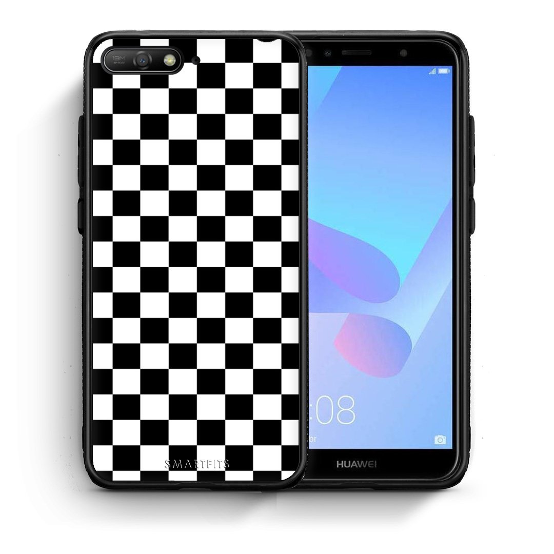 Θήκη Huawei Y6 2018 Squares Geometric από τη Smartfits με σχέδιο στο πίσω μέρος και μαύρο περίβλημα | Huawei Y6 2018 Squares Geometric case with colorful back and black bezels