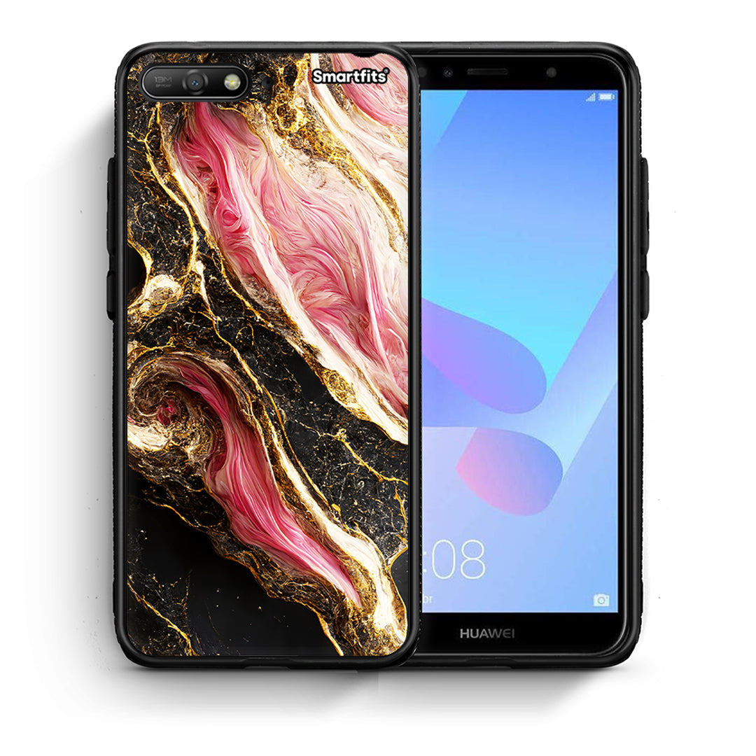 Θήκη Huawei Y6 2018 Glamorous Pink Marble από τη Smartfits με σχέδιο στο πίσω μέρος και μαύρο περίβλημα | Huawei Y6 2018 Glamorous Pink Marble case with colorful back and black bezels