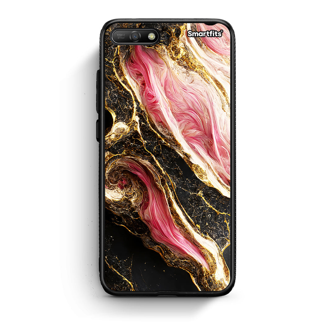 Huawei Y6 2018 Glamorous Pink Marble θήκη από τη Smartfits με σχέδιο στο πίσω μέρος και μαύρο περίβλημα | Smartphone case with colorful back and black bezels by Smartfits