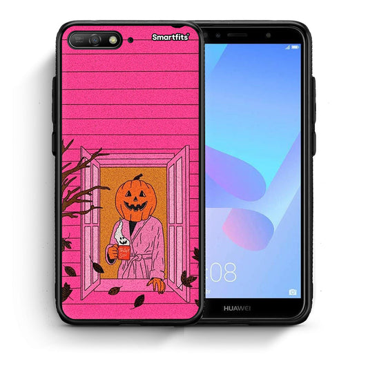 Θήκη Huawei Y6 2018 Halloween Pumpkin Lady από τη Smartfits με σχέδιο στο πίσω μέρος και μαύρο περίβλημα | Huawei Y6 2018 Halloween Pumpkin Lady case with colorful back and black bezels