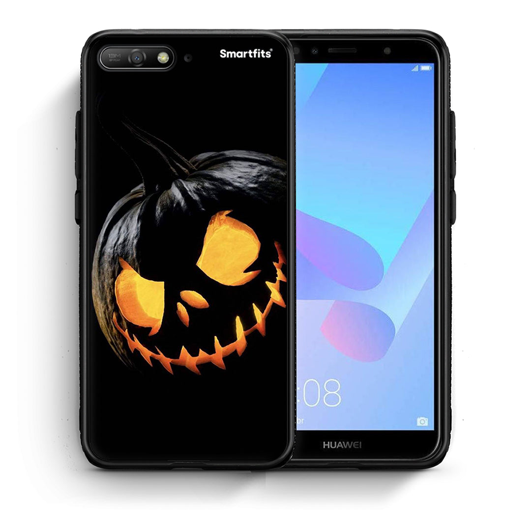Θήκη Huawei Y6 2018 Halloween Scary Pumpkin από τη Smartfits με σχέδιο στο πίσω μέρος και μαύρο περίβλημα | Huawei Y6 2018 Halloween Scary Pumpkin case with colorful back and black bezels