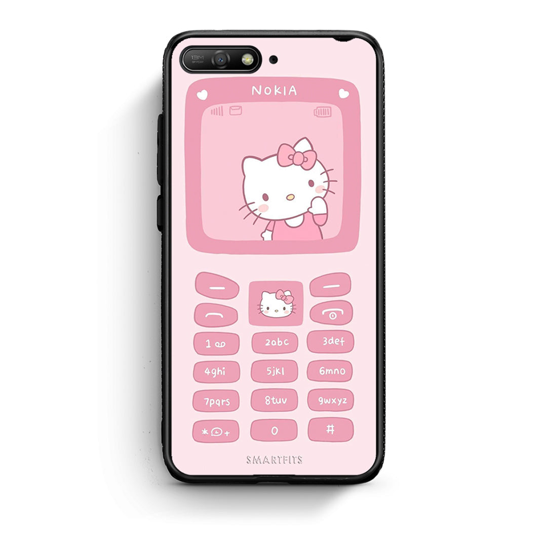 Huawei Y6 2018 Hello Kitten Θήκη Αγίου Βαλεντίνου από τη Smartfits με σχέδιο στο πίσω μέρος και μαύρο περίβλημα | Smartphone case with colorful back and black bezels by Smartfits