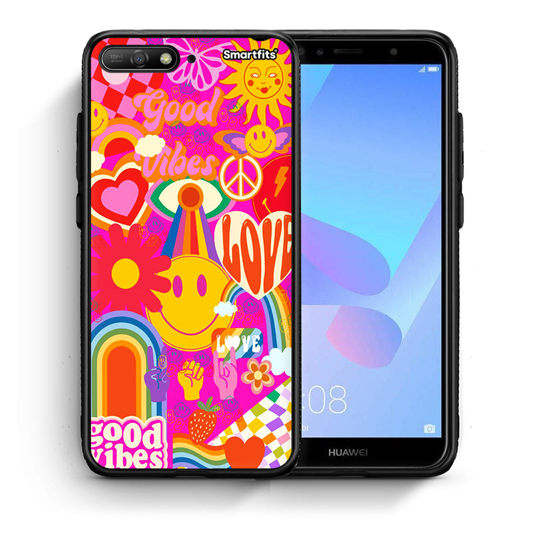 Θήκη Huawei Y6 2018 Hippie Love από τη Smartfits με σχέδιο στο πίσω μέρος και μαύρο περίβλημα | Huawei Y6 2018 Hippie Love case with colorful back and black bezels