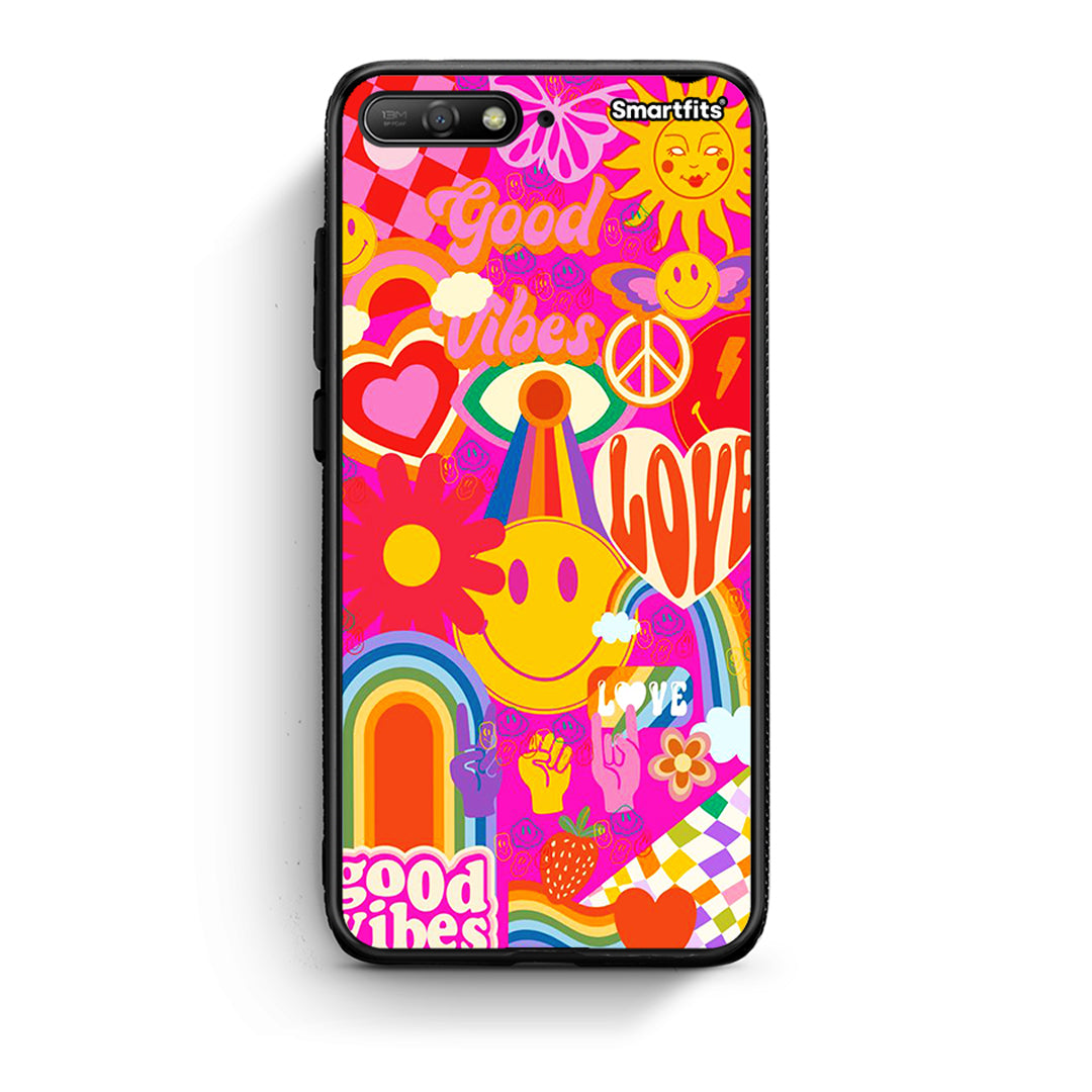 Huawei Y6 2018 Hippie Love θήκη από τη Smartfits με σχέδιο στο πίσω μέρος και μαύρο περίβλημα | Smartphone case with colorful back and black bezels by Smartfits