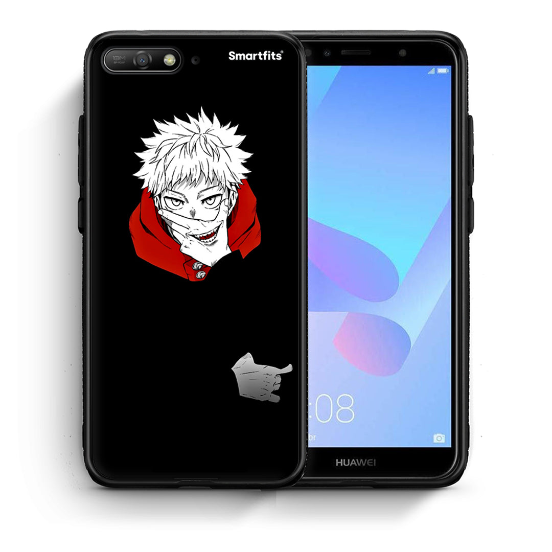 Θήκη Huawei Y6 2018 Itadori Anime από τη Smartfits με σχέδιο στο πίσω μέρος και μαύρο περίβλημα | Huawei Y6 2018 Itadori Anime case with colorful back and black bezels