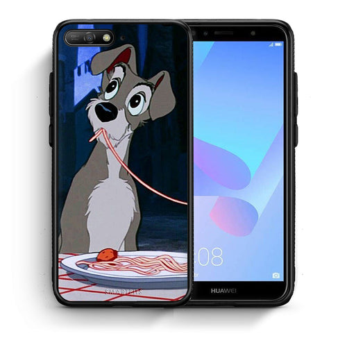 Θήκη Αγίου Βαλεντίνου Huawei Y6 2018 Lady And Tramp 1 από τη Smartfits με σχέδιο στο πίσω μέρος και μαύρο περίβλημα | Huawei Y6 2018 Lady And Tramp 1 case with colorful back and black bezels