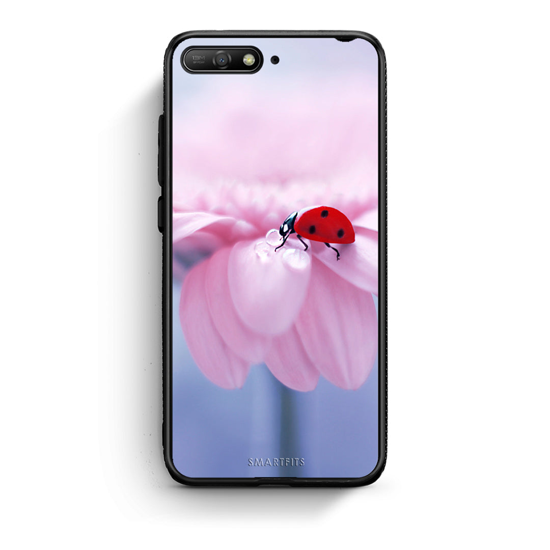 Huawei Y6 2018 Ladybug Flower θήκη από τη Smartfits με σχέδιο στο πίσω μέρος και μαύρο περίβλημα | Smartphone case with colorful back and black bezels by Smartfits