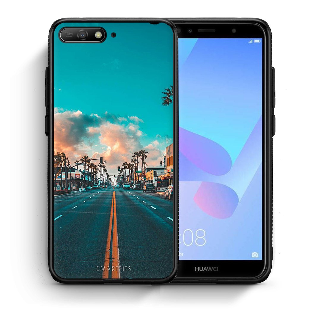 Θήκη Huawei Y6 2018 City Landscape από τη Smartfits με σχέδιο στο πίσω μέρος και μαύρο περίβλημα | Huawei Y6 2018 City Landscape case with colorful back and black bezels