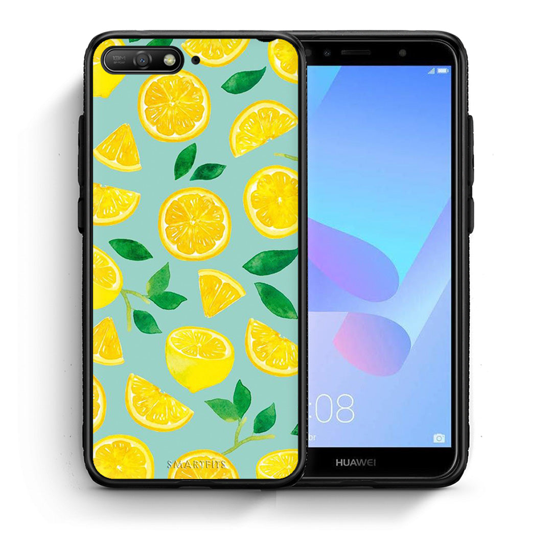 Θήκη Huawei Y6 2018 Lemons από τη Smartfits με σχέδιο στο πίσω μέρος και μαύρο περίβλημα | Huawei Y6 2018 Lemons case with colorful back and black bezels
