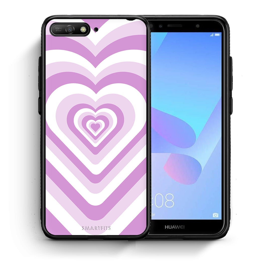 Θήκη Huawei Y6 2018 Lilac Hearts από τη Smartfits με σχέδιο στο πίσω μέρος και μαύρο περίβλημα | Huawei Y6 2018 Lilac Hearts case with colorful back and black bezels