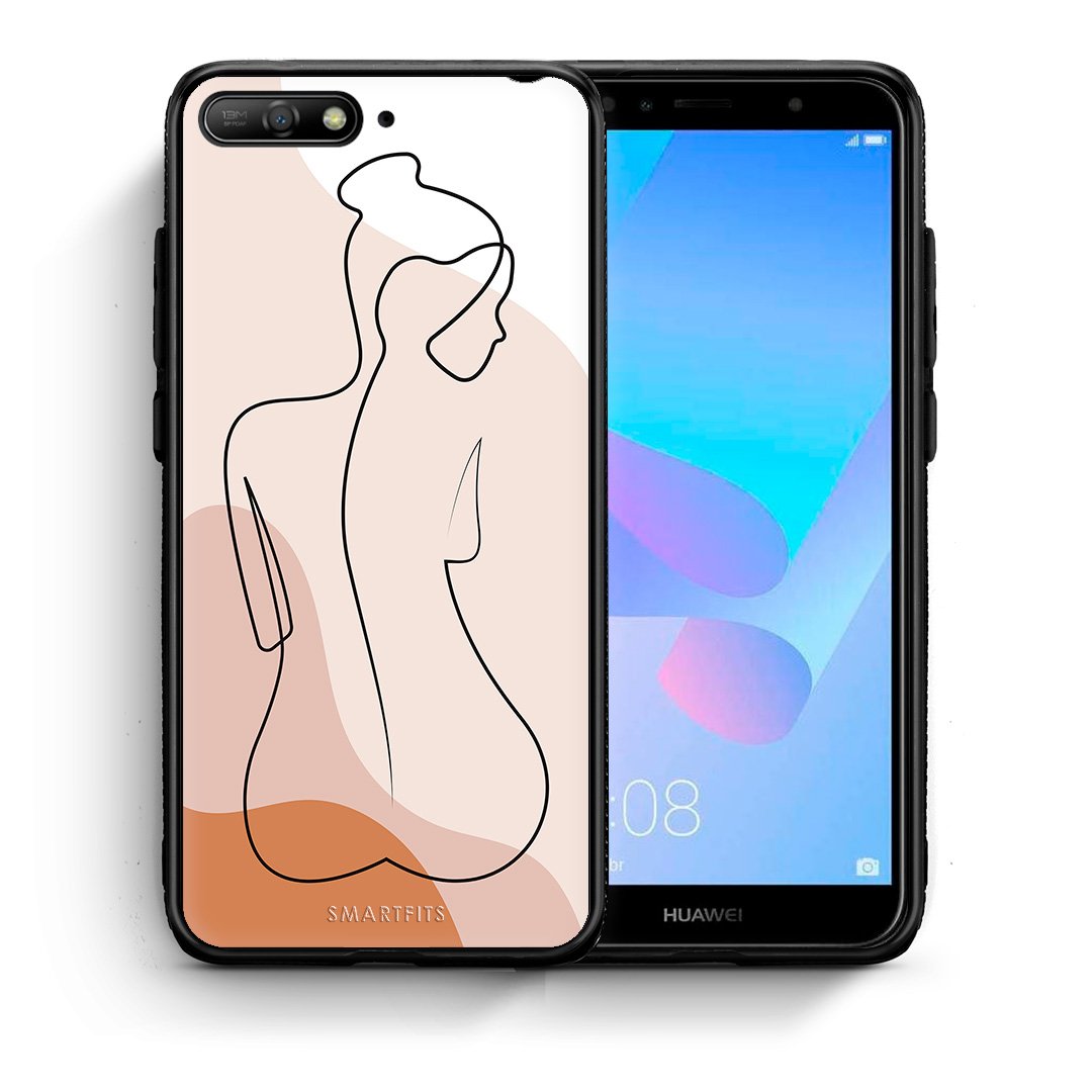 Θήκη Huawei Y6 2018 LineArt Woman από τη Smartfits με σχέδιο στο πίσω μέρος και μαύρο περίβλημα | Huawei Y6 2018 LineArt Woman case with colorful back and black bezels