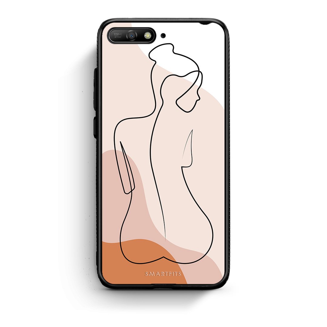 Huawei Y6 2018 LineArt Woman θήκη από τη Smartfits με σχέδιο στο πίσω μέρος και μαύρο περίβλημα | Smartphone case with colorful back and black bezels by Smartfits