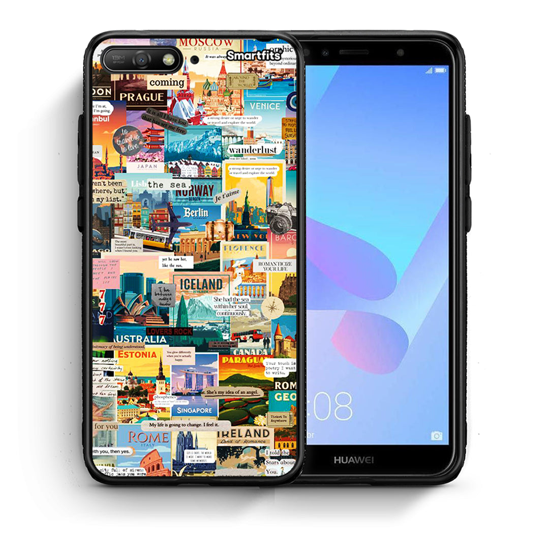 Θήκη Huawei Y6 2018 Live To Travel από τη Smartfits με σχέδιο στο πίσω μέρος και μαύρο περίβλημα | Huawei Y6 2018 Live To Travel case with colorful back and black bezels