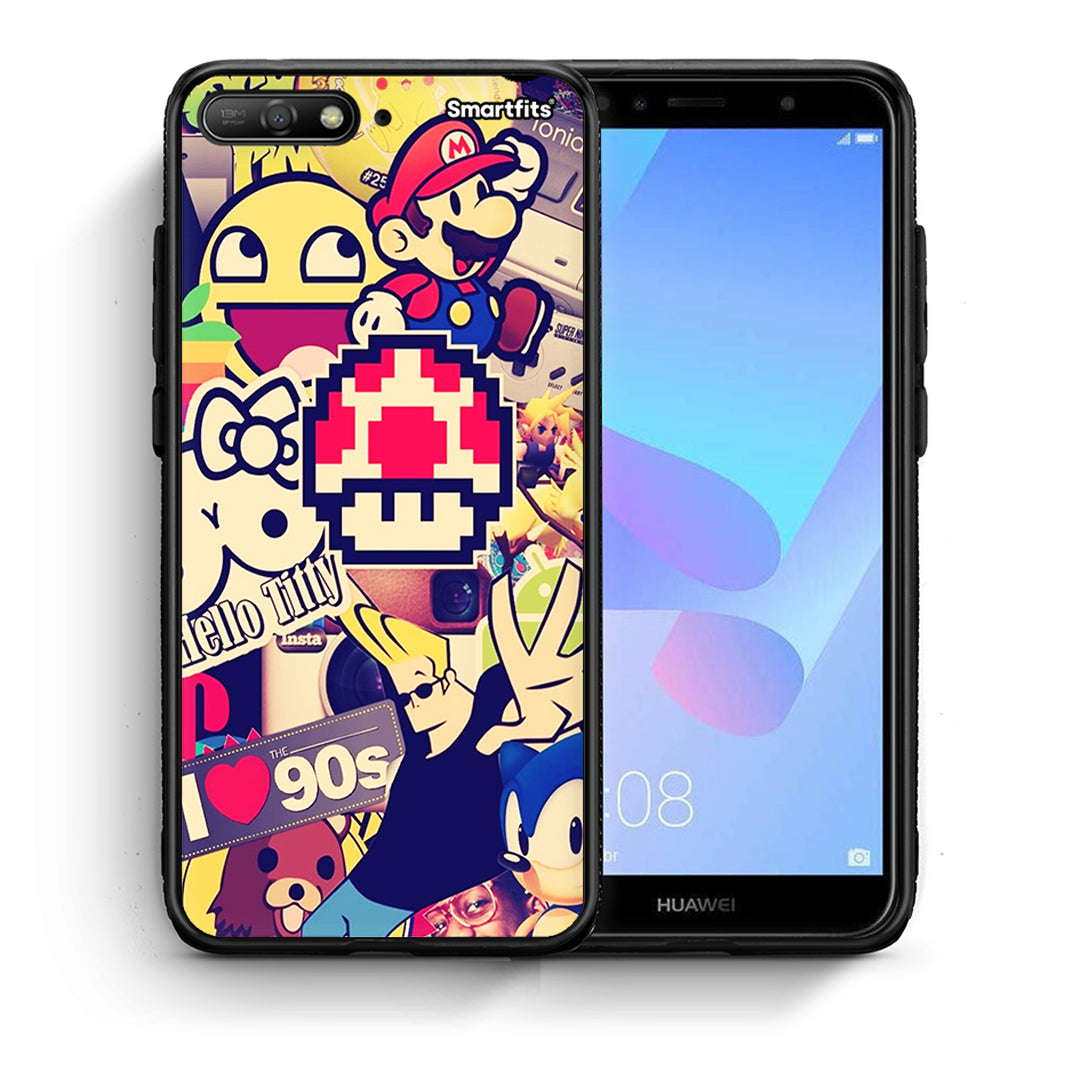Θήκη Huawei Y6 2018 Love The 90s από τη Smartfits με σχέδιο στο πίσω μέρος και μαύρο περίβλημα | Huawei Y6 2018 Love The 90s case with colorful back and black bezels