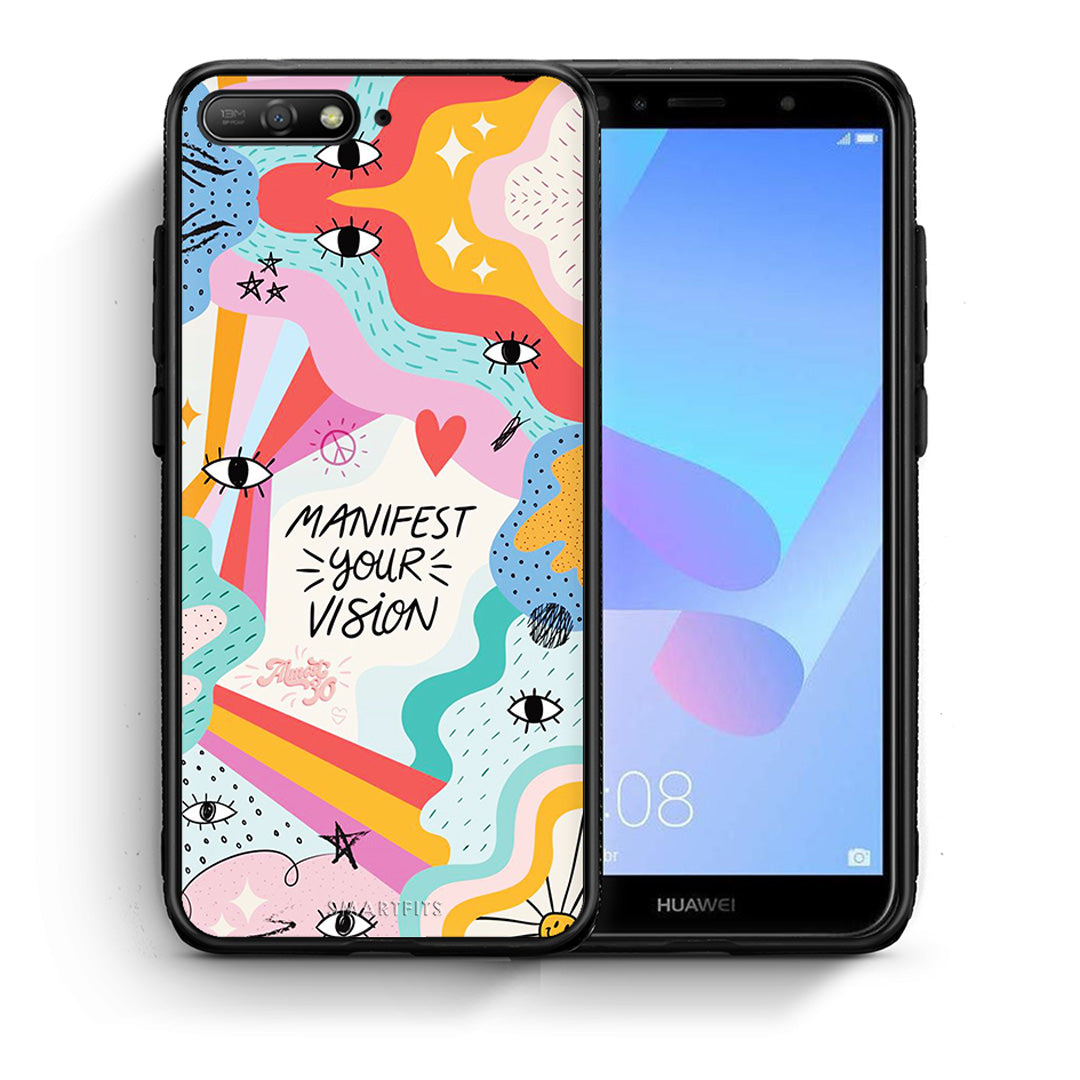Θήκη Huawei Y6 2018 Manifest Your Vision από τη Smartfits με σχέδιο στο πίσω μέρος και μαύρο περίβλημα | Huawei Y6 2018 Manifest Your Vision case with colorful back and black bezels