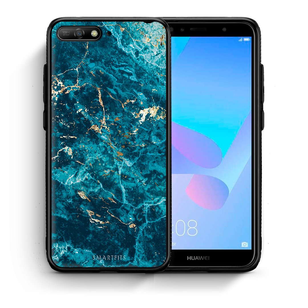Θήκη Huawei Y6 2018 Marble Blue από τη Smartfits με σχέδιο στο πίσω μέρος και μαύρο περίβλημα | Huawei Y6 2018 Marble Blue case with colorful back and black bezels
