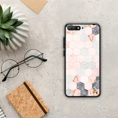 Marble Hexagon Pink - Huawei Y6 2018 / Honor 7A θήκη