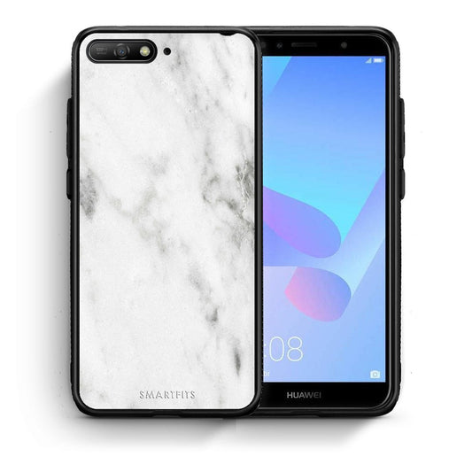 Θήκη Huawei Y6 2018 White Marble από τη Smartfits με σχέδιο στο πίσω μέρος και μαύρο περίβλημα | Huawei Y6 2018 White Marble case with colorful back and black bezels