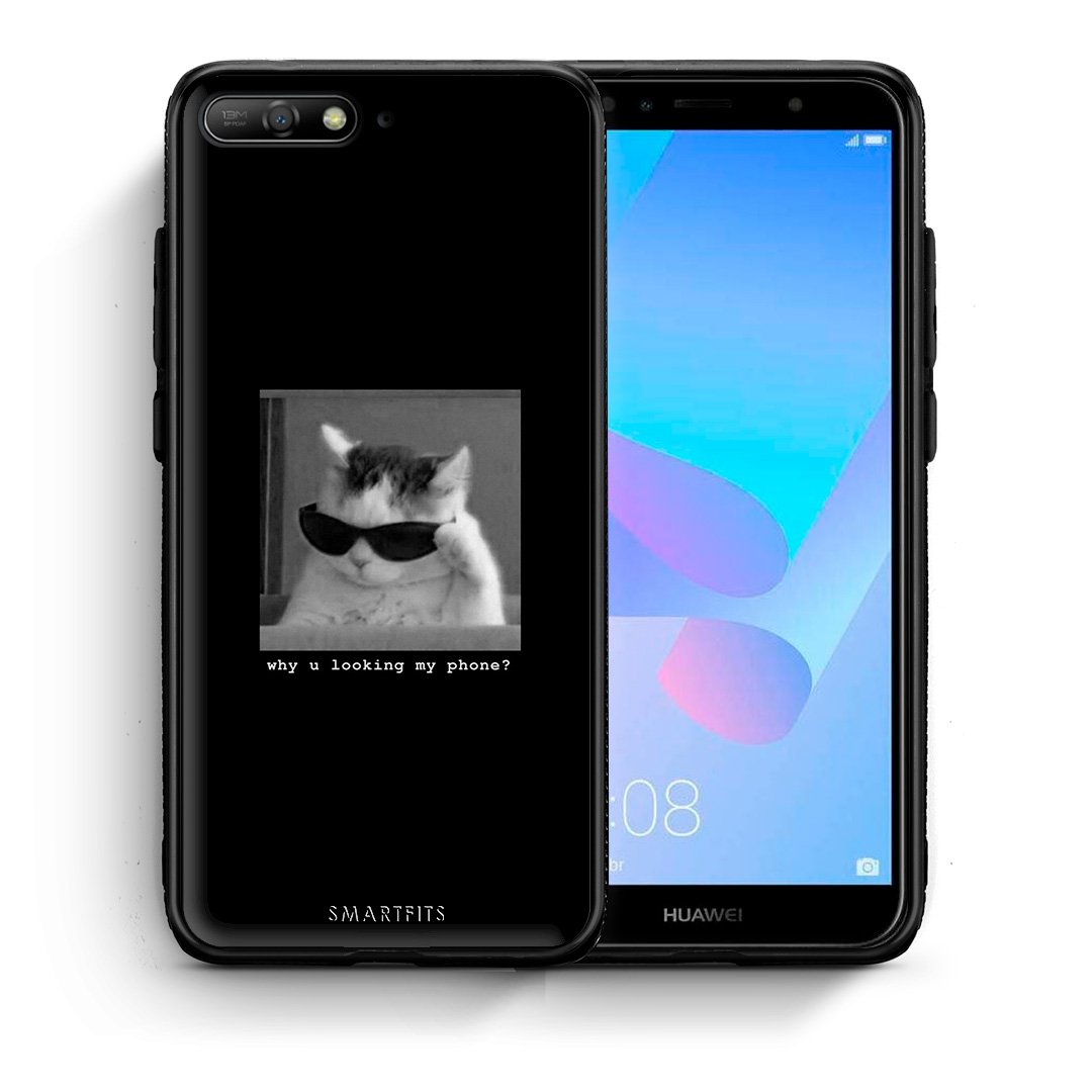 Θήκη Huawei Y6 2018 Meme Cat από τη Smartfits με σχέδιο στο πίσω μέρος και μαύρο περίβλημα | Huawei Y6 2018 Meme Cat case with colorful back and black bezels