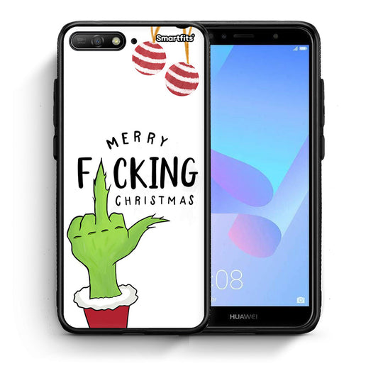 Θήκη Huawei Y6 2018 Merry F Xmas από τη Smartfits με σχέδιο στο πίσω μέρος και μαύρο περίβλημα | Huawei Y6 2018 Merry F Xmas case with colorful back and black bezels