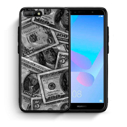 Θήκη Huawei Y6 2018 Money Dollars από τη Smartfits με σχέδιο στο πίσω μέρος και μαύρο περίβλημα | Huawei Y6 2018 Money Dollars case with colorful back and black bezels