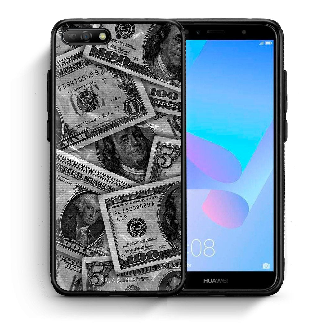 Θήκη Huawei Y6 2018 Money Dollars από τη Smartfits με σχέδιο στο πίσω μέρος και μαύρο περίβλημα | Huawei Y6 2018 Money Dollars case with colorful back and black bezels