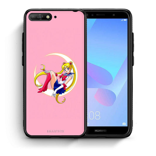 Θήκη Huawei Y6 2018 Moon Girl από τη Smartfits με σχέδιο στο πίσω μέρος και μαύρο περίβλημα | Huawei Y6 2018 Moon Girl case with colorful back and black bezels