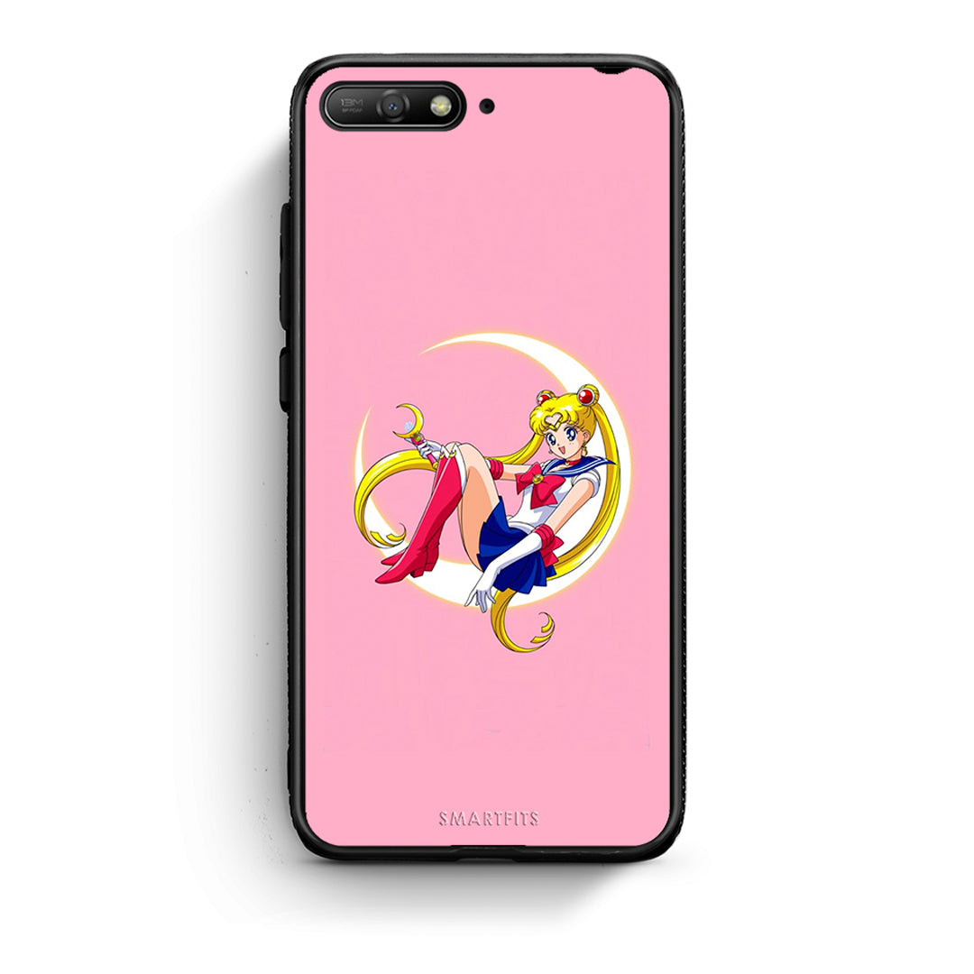 Huawei Y6 2018 Moon Girl θήκη από τη Smartfits με σχέδιο στο πίσω μέρος και μαύρο περίβλημα | Smartphone case with colorful back and black bezels by Smartfits