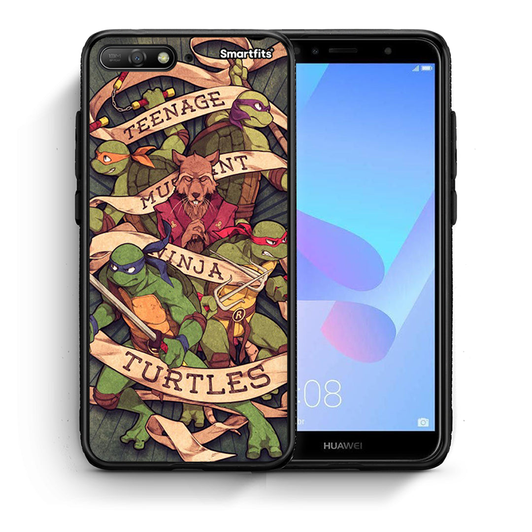 Θήκη Huawei Y6 2018 Ninja Turtles από τη Smartfits με σχέδιο στο πίσω μέρος και μαύρο περίβλημα | Huawei Y6 2018 Ninja Turtles case with colorful back and black bezels
