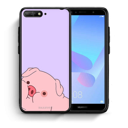 Θήκη Αγίου Βαλεντίνου Huawei Y6 2018 Pig Love 2 από τη Smartfits με σχέδιο στο πίσω μέρος και μαύρο περίβλημα | Huawei Y6 2018 Pig Love 2 case with colorful back and black bezels