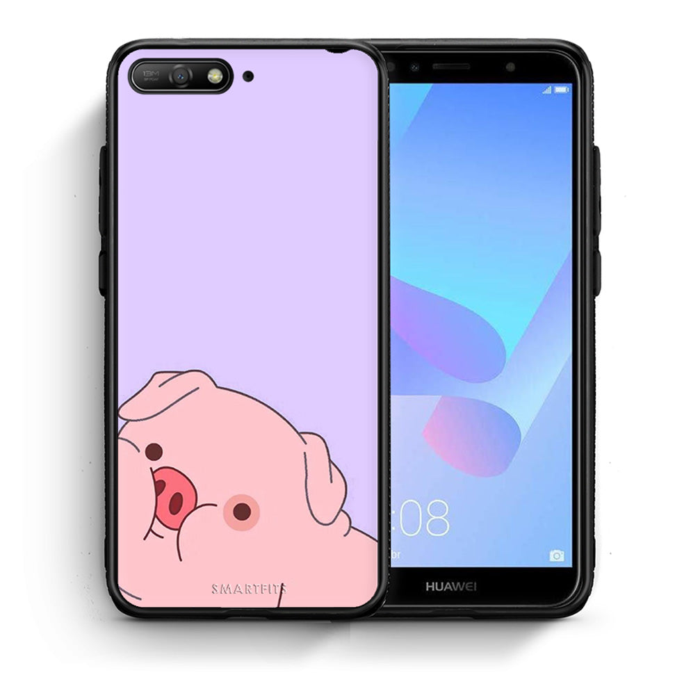 Θήκη Αγίου Βαλεντίνου Huawei Y6 2018 Pig Love 2 από τη Smartfits με σχέδιο στο πίσω μέρος και μαύρο περίβλημα | Huawei Y6 2018 Pig Love 2 case with colorful back and black bezels