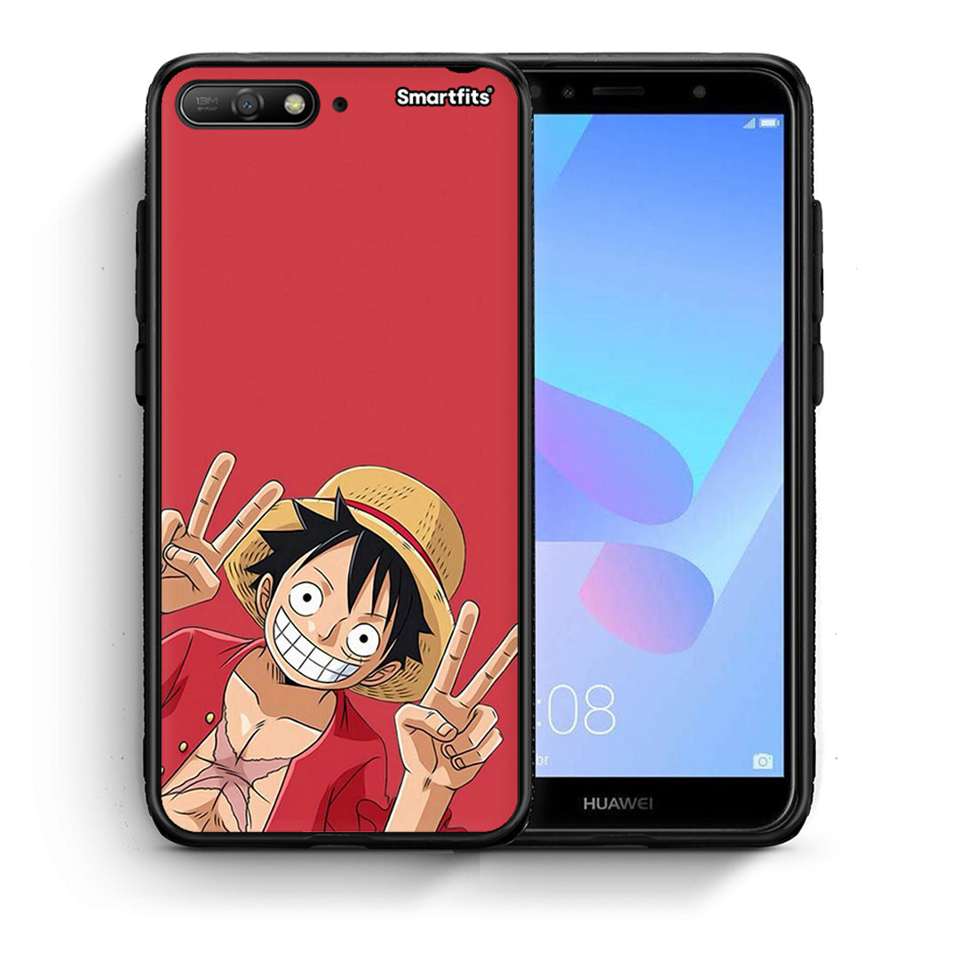 Θήκη Huawei Y6 2018 Pirate Luffy από τη Smartfits με σχέδιο στο πίσω μέρος και μαύρο περίβλημα | Huawei Y6 2018 Pirate Luffy case with colorful back and black bezels