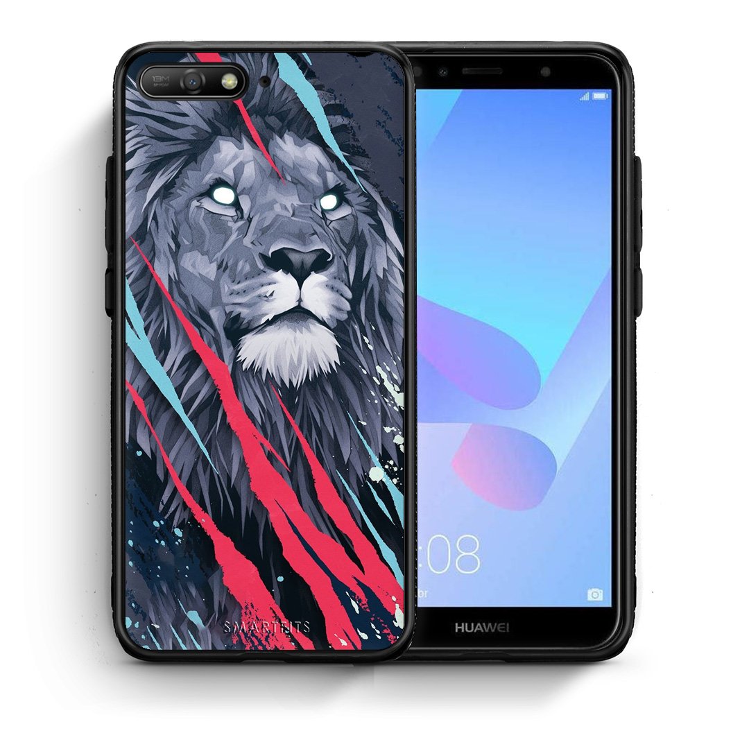 Θήκη Huawei Y6 2018 Lion Designer PopArt από τη Smartfits με σχέδιο στο πίσω μέρος και μαύρο περίβλημα | Huawei Y6 2018 Lion Designer PopArt case with colorful back and black bezels
